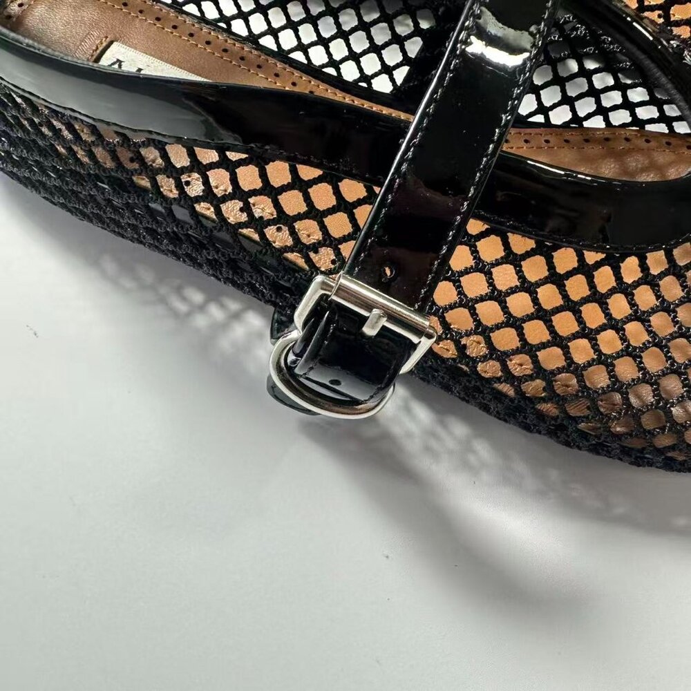 Alaia Black Mesh Flats with Patent Straps - Picture 6 of 8